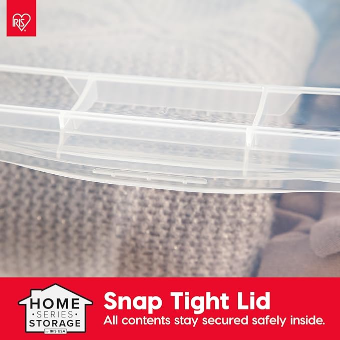 IRIS USA 6-Pack Storage Bins with Lids, 58 Quart, Clear Stackable Containers Box Organize Shoes Closet Shelves Clothes Blankets Towels - BPA-Free Plastic