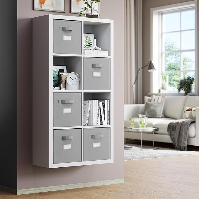 Fabric Storage Cubes for Cube Storage Organizer - 8 Pack Heavy Duty Storage Bins With Labels - 11 Inch Cube Storage Bin (Light Grey)