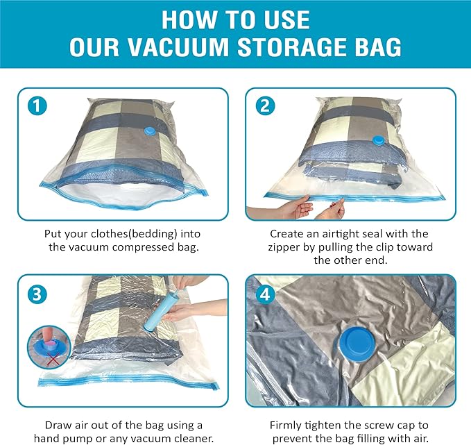 10 Pack Vacuum Storage Bags, Space Saver Bags (2 Jumbo/2 Large/3 Medium/3 Small) Compression Storage Bags for Comforters and Blankets, Vacuum Sealer Bags for Clothes Storage, Hand Pump Included