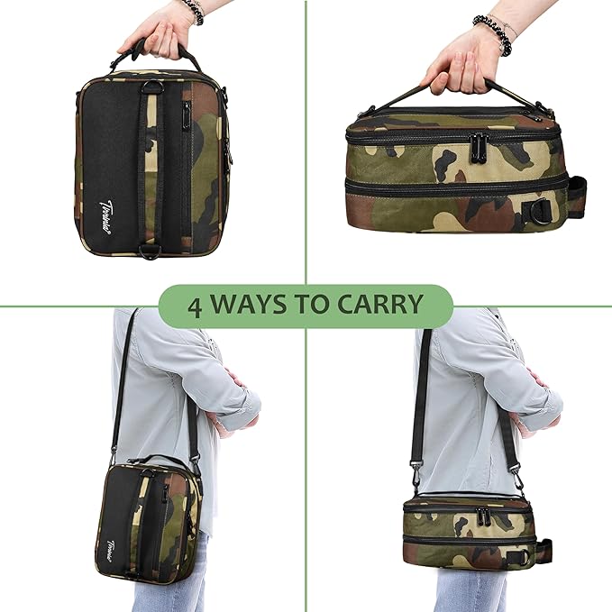 Tirrinia Expandable Insulated Lunch Bag for Men Women – Leakproof Reusable Cooler LunchBox for Kids & Adults with Shoulder Strap, Perfect for Work, School, Office, Travel,Camo