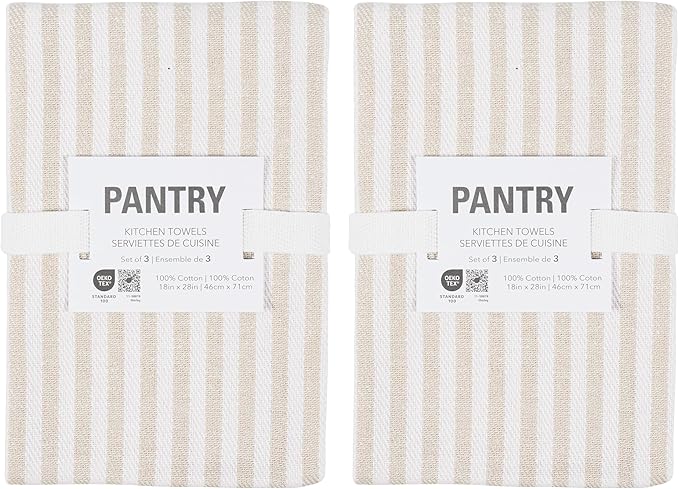 KAF Home Premium Kitchen Towels (18" x 28"), Large 100% Cotton, Flat & Terry Absorbent Dish Towel Set (Beige, 18 x 28-6 Pack)