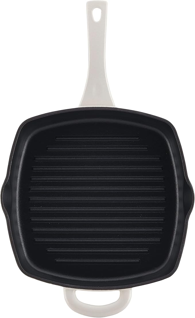 Ayesha Curry Collection Cast Iron Square Grill Pan with Pour Spouts, 10-Inch, French Vanilla