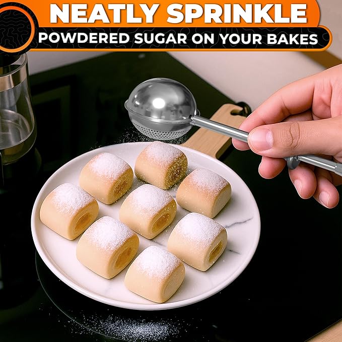 Flour Shaker Duster – 304 Stainless Steel Flour Duster for Bread Baking with Spring Handle – Cocoa, Cinnamon, Spices & Powdered Sugar Shaker Duster with One-Handed Operation | Dishwasher Safe