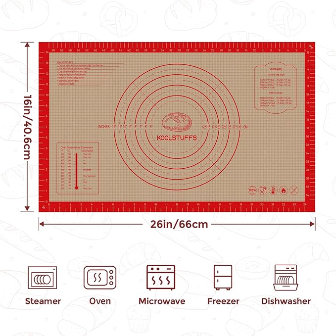 Silicone Bread Sling and Pastry Mat, 3 PCS Non-Stick & Easy Clean Reusable Silicone Bread Baking Mat with Long Handles, Easy to Transfer Sourdough Bread (Pastry Mat＆Oval and Round Bread Sling, Red)