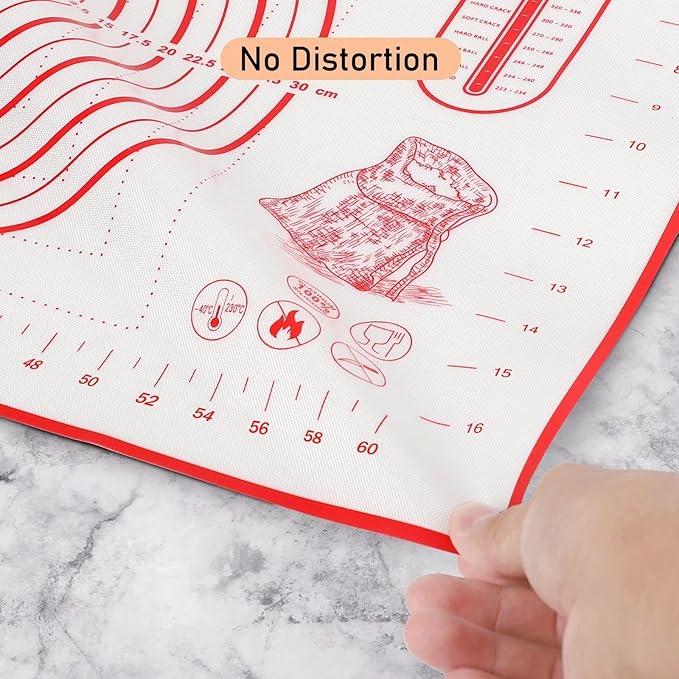 Silicone Baking Mat with Measurements, Pastry Mat for Rolling Out Dough, Kitchen Counter Mat, Red, 20" x 28", Fondant Mat/Oven Liner Mat