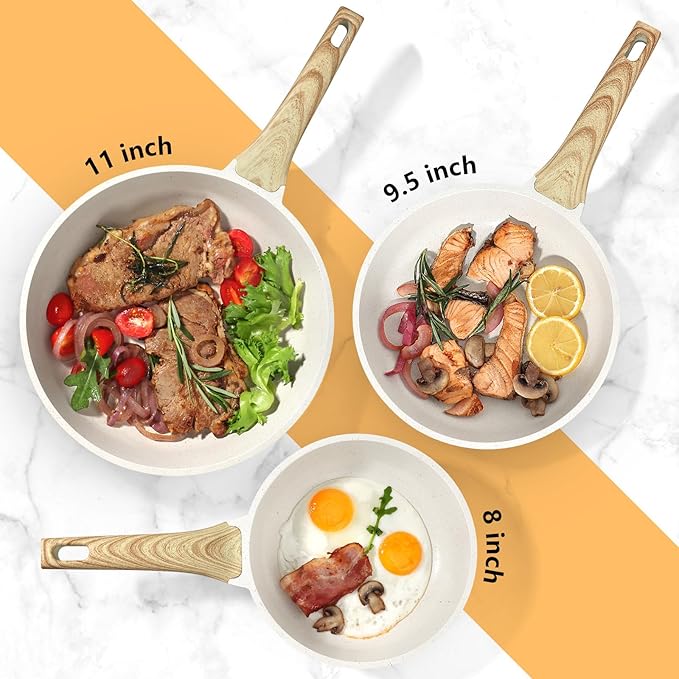 GiPP Nonstick Frying Pan Skillet - 8" White Granite Non Stick Pans, Omelette Pan with Heat-Resistant Handle, Compatible with All Stovetops, PFOA Free