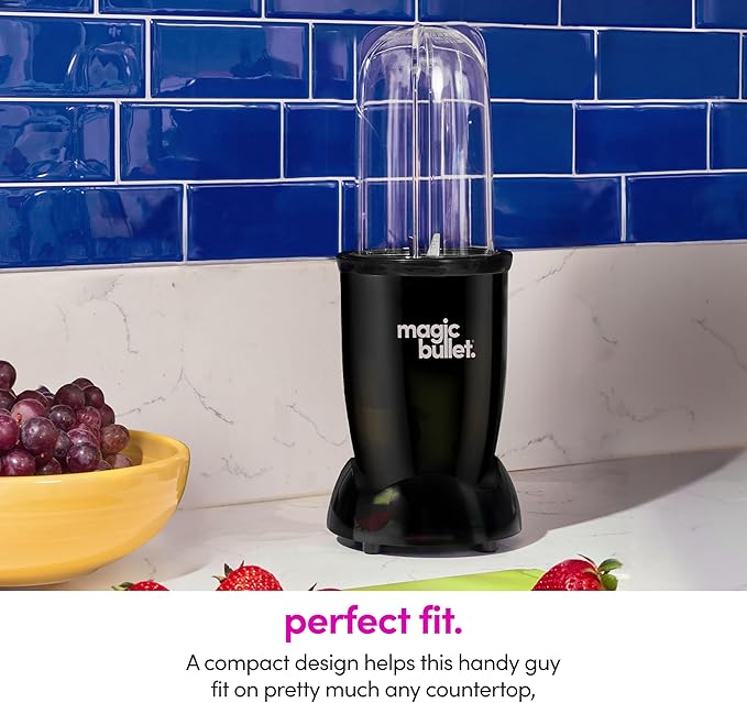 Magic Bullet® Blender Set, 7-Piece Set, 250W Blender and Food Processor, 2 Blending Cups, Cross Blade, Compact Design, Smoothies, Sauces, Silver, MBR-0701AK