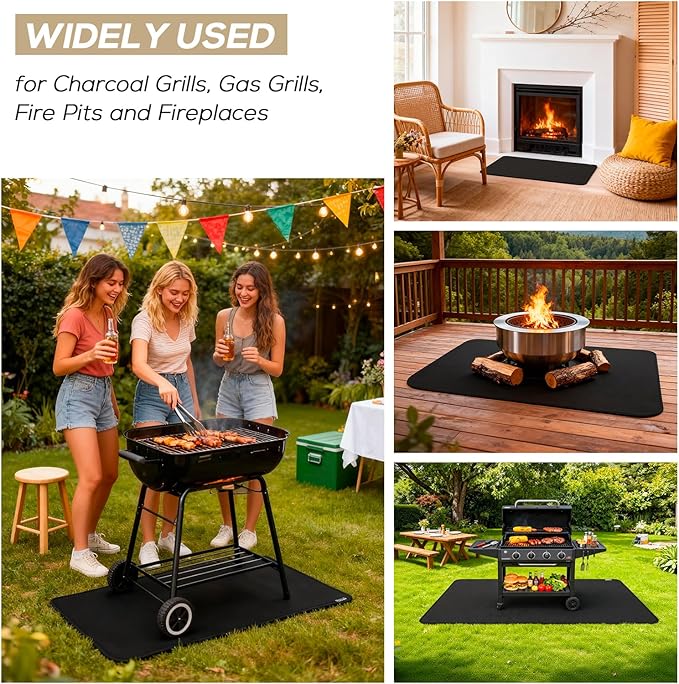 Under Grill Mat for Outdoor Grill, 24 x 42inch Double-Sided Fireproof Grill Pad,Perfect for Outdoor Barbecue Spots,Fireproof, Waterproof, and Oilproof BBQ Protector for Decks and Patios