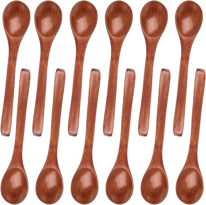 HANSGO 12PCS Small Wooden Spoons, 5 Inches Honey Spoon for Tea Coffee Jam Bath Sugar Salts Spices Condiment (Dark Brown)