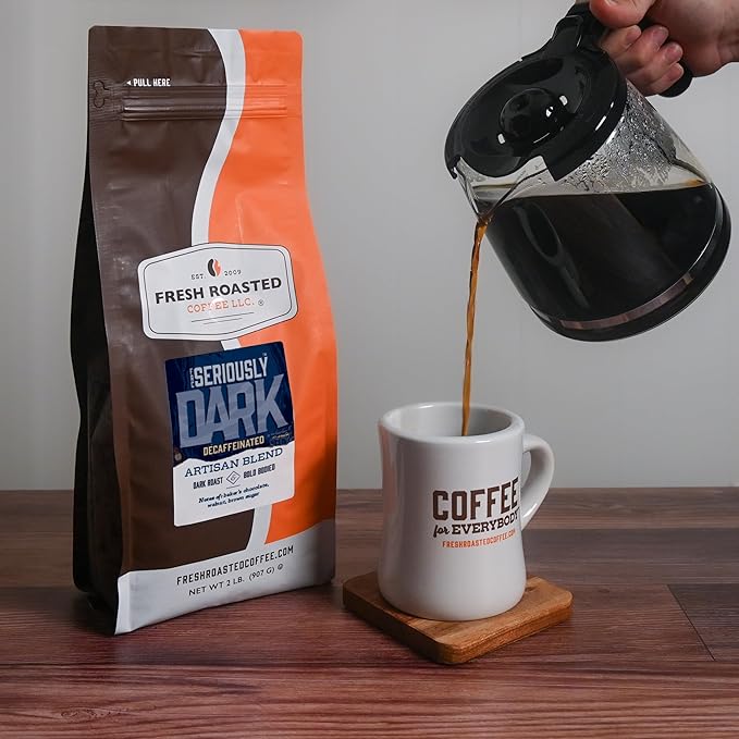 Fresh Roasted Coffee,Seriously Dark Decaf Artisan Blend,5 lb Dark Roast, Kosher, Whole Bean