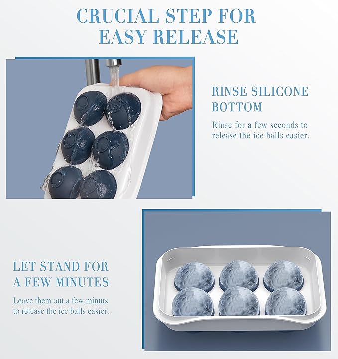 Whiskey Ice Ball Maker, [Fill without Funnel & Easy Release] 2.2'' Round Large Iced Cube Trays with Cover, Reusable Sphere Silicone Ices Tray with Lids for Bourbon, Gift for Brandy Lover