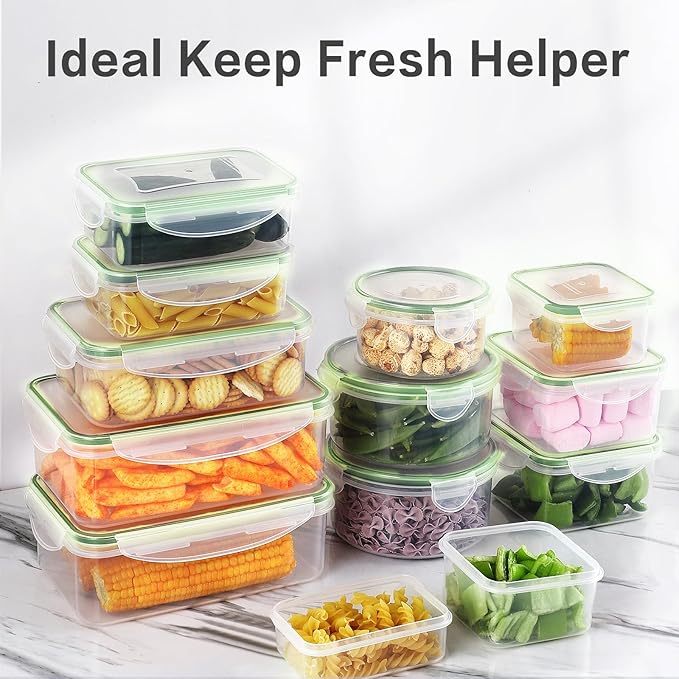 HOMBERKING 40 Pieces Food Storage Containers Set with Snap Lids (20 Lids + 20 Containers), Meal Prep Airtight Plastic Containers, BPA-Free Lunch Box for Kitchen, Pantry, Home, Green