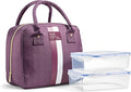 Fit & Fresh Lunch Bag For Women, Insulated Womens Lunch Bag For Work, Leakproof & Stain-Resistant Large Lunch Box For Women With 2 Large Containers, Zipper Closure Bloomington Lunch Bag, Plum Stripe