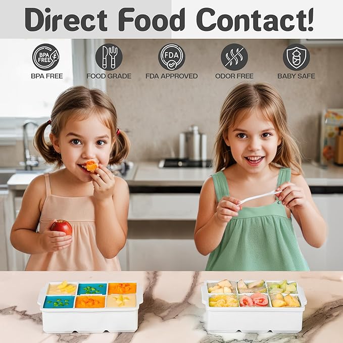 KitchFort Large Silicone Ice Cube Tray (2-Pack), Easy Release 2" Big Ice Cubes - Cocktail, Whiskey Ice Cubes Mold - Ice Trays for Freezer with Lid - Stackable Silicone Ice Tray - White