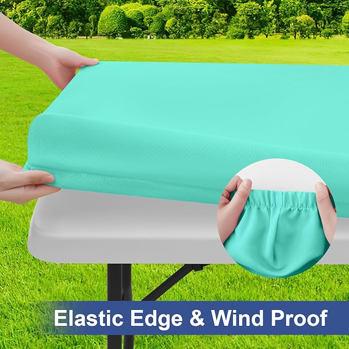 homing Rectangle Table Cloth Cover, Waterproof Polyester Elastic Fitted Tablecloth, Fits for 6 Foot Folding Tables, Washable Table Protector for Picnic, Camping, Outdoor (Aqua, 30" x 72")
