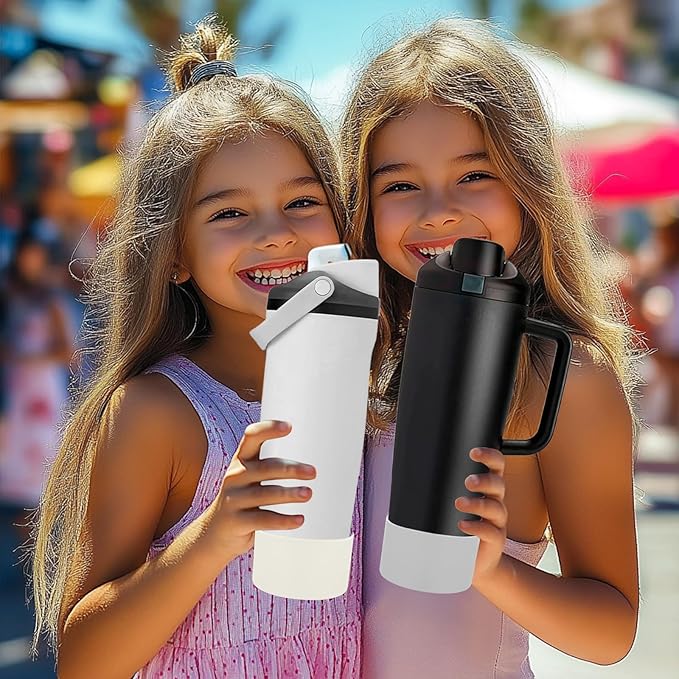 Mity rain 2PCS Protective Silicone Boots for Owala 30oz & 40oz FreeSip Sway Bottles & Tumblers - Accessories for owala, Enhances Stability & Prevents Scratches (Ivory & Light Gray)