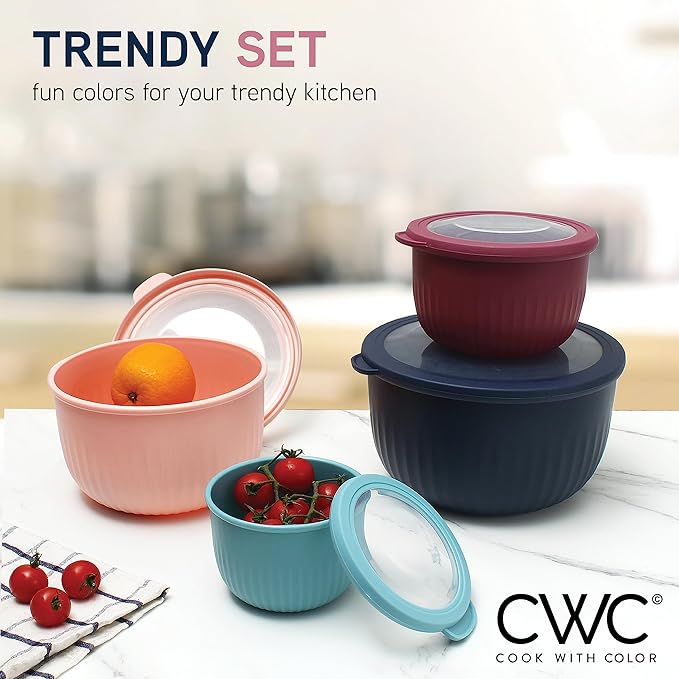 COOK WITH COLOR Prep Bowls with Lids- Wide and Deep Nesting Plastic Small Mixing Bowl Set with Lids, 8 Piece Set - Deep Bowls, Navy