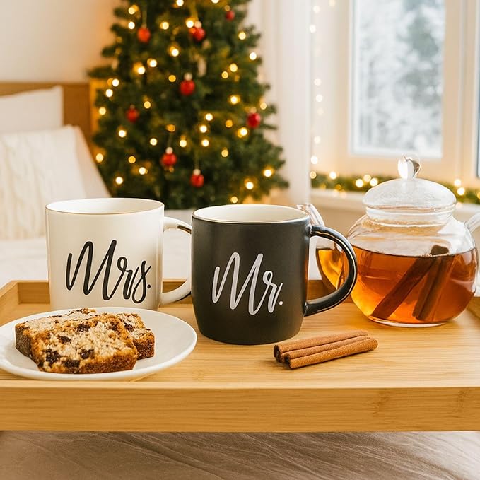 Triple Gifffted Mr and Mrs Coffee Mugs Couples Gifts Ideas for Christmas Wedding Anniversary Engagement Valentines,his Hers Present Husband Wife Him Her Men Women Bride Groom Newlyweds, Ceramic 380ml