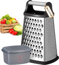 Ourokhome Cheese Grater with Handle, Stainless Steel Box Grater, 4 Side Kitchen Vegetable Shredder Slicer Zester with Container for Parmesan, Cabbage, Ginger, Lemon, Chocolate, Coconut (Black)