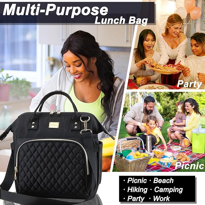 Weitars Lunch Bag for Women Cute Lunch Bag For Work,Insulated Lunch Box Cooler Bag Leakproof Wide-Open Lonchera Lunchbag Lunch Tote With Pockets And Adjustable Strap For Office Picnic Beach