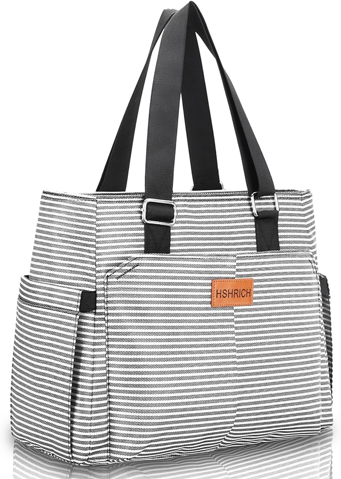 Large Women Lunch Bags/Insulated Adult Lunch Box/Leakproof Cooler Lunch Tote Bag with Storage Pocket. Reusable Lunch Purse for Work Picnic Hiking 12L, Stripe