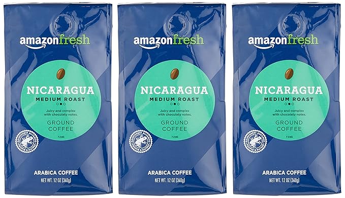 Amazon Fresh, Nicaragua Ground Coffee, Medium Roast, 12 Ounce (Pack of 3)