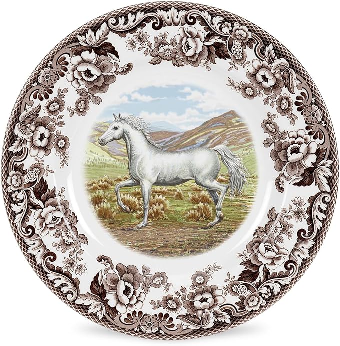 Spode Woodland Arabian Horse Dinner Plate – 10.5" Fine Earthenware Dish Featuring an Elegant Equestrian Motif – Rustic English Dinnerware, Dishwasher, Microwave & Warm Oven Safe, Made in England