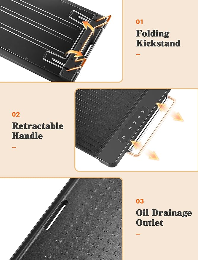 Electric Griddle with Removable Cooking Plate, Large Griddle Pan Electric with Nonstick Coating, Fast & Even Heating, Dishwasher Safe, Smokeless Grill for Bacon, Steak, Pancake, 19" x 11"