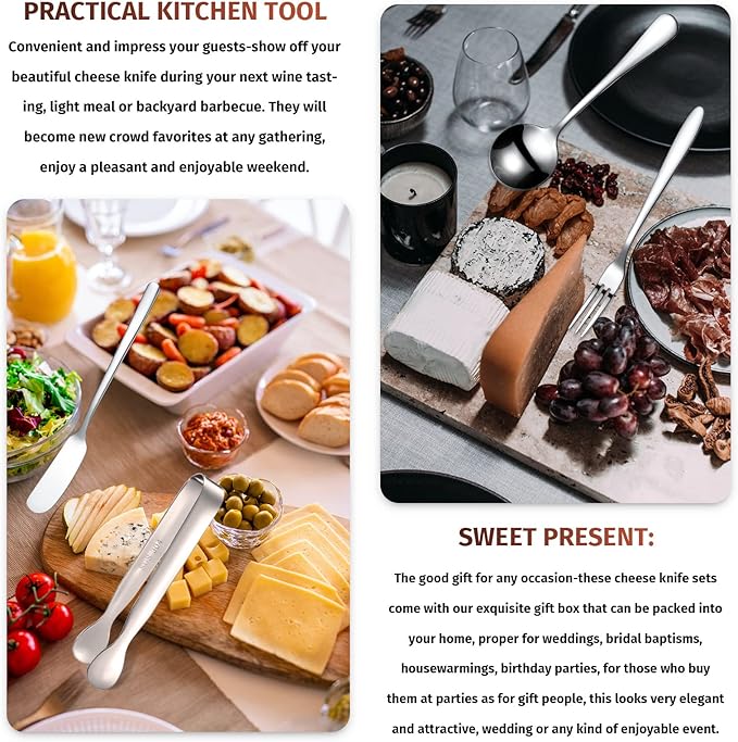 35 Pcs Cheese Butter Spreader Knives Set Charcuterie Accessories Stainless Steel Spreader Knives Charcuterie Boards Utensils Mini Serving Tongs Spoons and Forks for Pastry Making