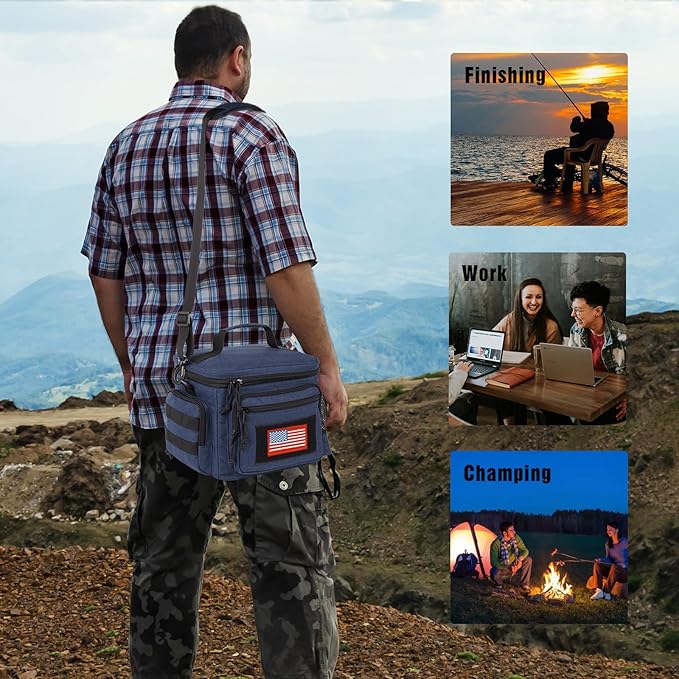 Lunch Box for Men, Tactical Lunch Bag MOLLE Webbing Leakproof Insulated Lunch Cooler Women Adult Meal with Adjustable Shoulder Strap Lunch Pail (Blue)
