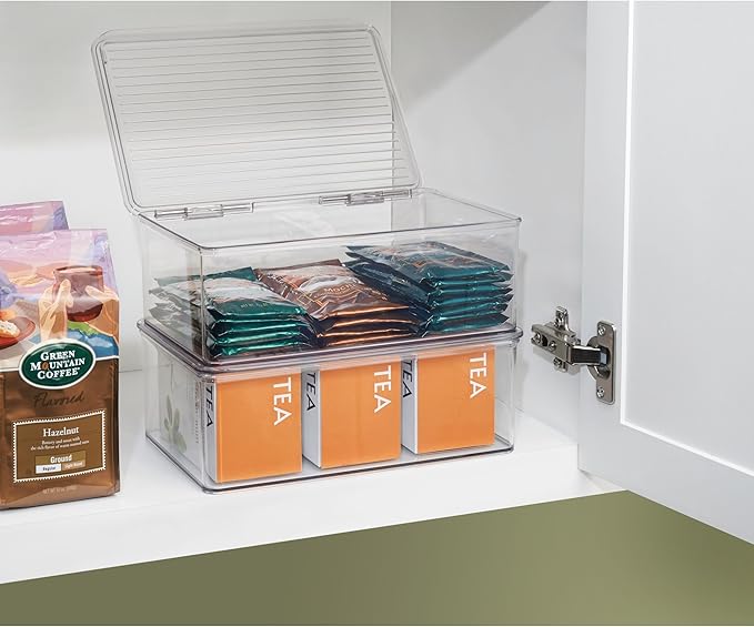 iDesign BPA-Free Plastic Pantry and Kitchen Storage, Stackable Freezer and Fridge Organizer Lidded Bin – 7.25" x 10.75" x 3.75", Clear