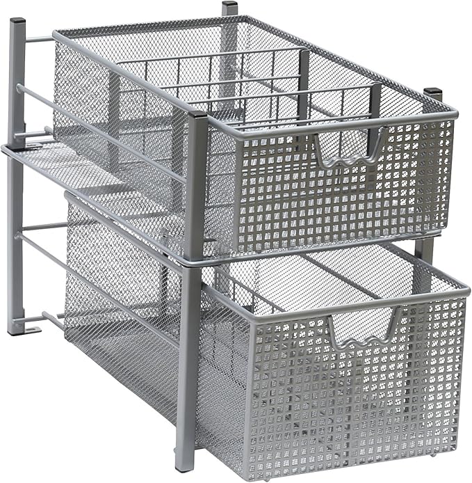 Deco Brothers Pull Out Cabinet Sliding Basket with Dividers Open Top, Medium, Silver