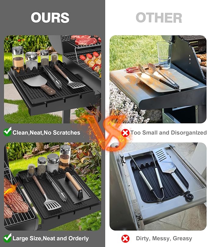 Silicone Griddle Tools Mat for Blackstone - Large Silicone Spatula Mat with Drip Pad - Griddle Mats BBQ Grill Accessories - Side Shelf Mats Grill Pad for Blackstone Griddles Accessories(Black)