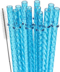 Dakoufish 12 Inch Reusable Clear Plastic Swirl Drinking Straws for 30 oz & 40 oz Jars/Tumblers,Set of 12 Pcs Replacement Crystal Blue Straws with Cleaning Brush (12inch,Blue)