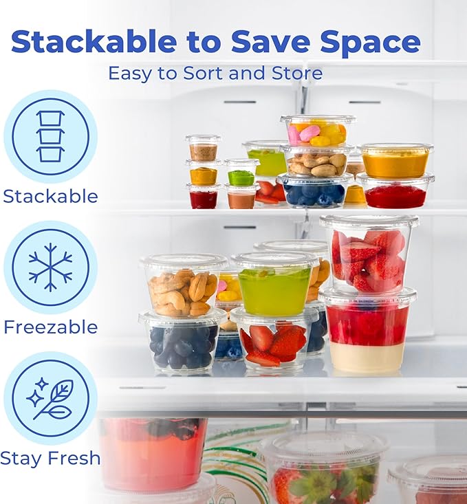 Fit Meal Prep 1250 Pack 3.25 oz Jello Shot Cups with Lids, Disposable Souffle Portion Cups for Sauce