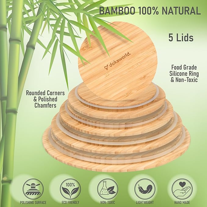 Glass Mixing Bowls Bamboo Lids - Lids are compatible with all Glass Mixing Bowls Set