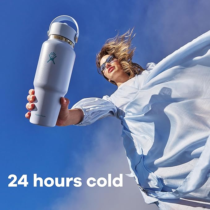 Hydro Flask Travel Water Bottle - Insulated Stainless Steel - Wide Straw Lid, Non Spill, Leakproof in 32 Oz Coconut Cream