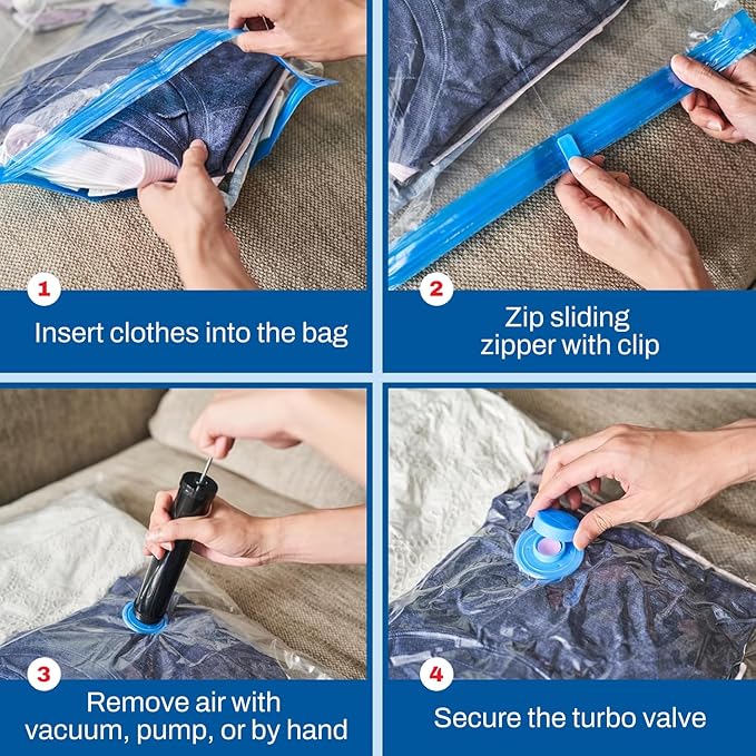 5 Pack Small Vacuum Storage Bags for Comforters, Blankets & Clothes – Vacuum Sealed Compression Bags with Hand Pump – Space Saver Storage Bags for Bedding, Moving, Travel & Organization