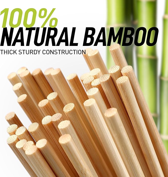 Zulay Kitchen Authentic Bamboo Skewers - 100, 12" Roasting Sticks - 5mm Heavy-Duty Bamboo Skewers - Thick Bbq Sticks - Ideal for Grilling & Camping