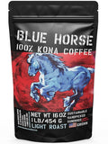 Blue Horse 100% Kona Coffee, Light Roast, Arabica Whole Beans, 1 lb (16 oz) Bag, Farm Fresh, Authentic Hawaiian Coffee from the Big Island