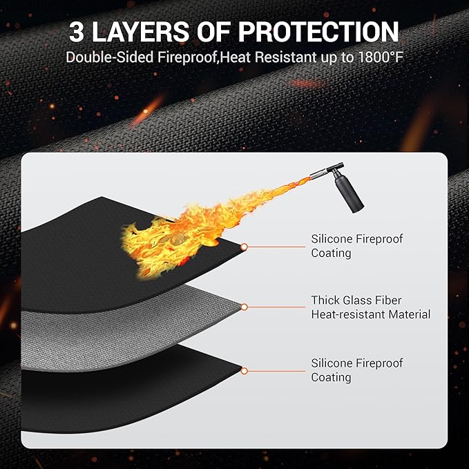 48 x 30 Inch Under Grill Mats for Outdoor Grill, Double-Sided Fireproof Deck and Patio Protector Mat, Fire Pit Mat, Waterproof, Oil-Proof BBQ Mats, Fireproof Floor Pads with Storage Bag