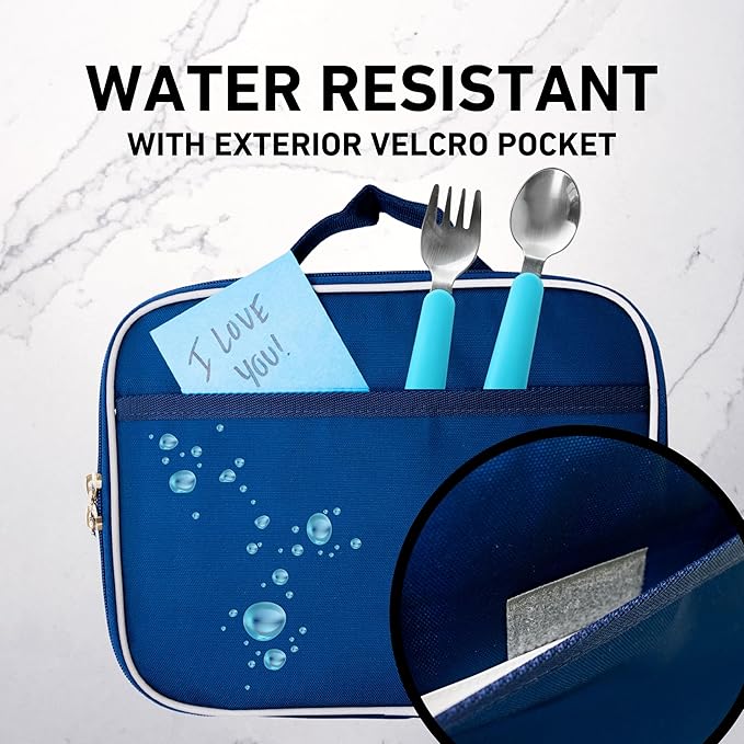 Fenrici Blue Lunch Box for Boys, Girls, Kids Insulated Lunch Bag for School, Soft Sided Compartments, Spacious, BPA Free, Food Safe,10.8in x 8.5in x 2.8in, Navy Blue