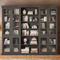 70.8" Tall Farmhouse Bookshelf with Glass Doors, Modular Bookcase with 6-Tier Adjustable Shelves, Large Storage Cabinet for Kitchen, Living Room, Black, Set of 3