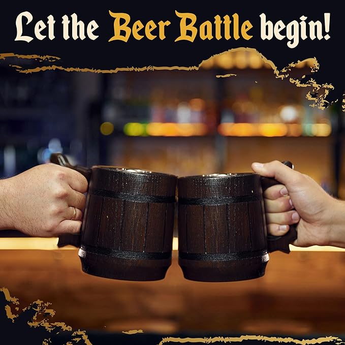 Beer Mug 20 OZ - Tankard Mug - Beer stein - Wooden beer mug - Stainless Steel Cup - Handmade Gifts for Men - Fathers Day, Christmas or Birthday Gift Idea - Men Mug - Retro Brown