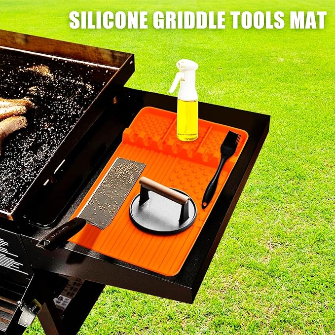 2 PCS Silicone Griddle Tools Mat for Blackstone,Grill BBQ Caddy Utensils Holder for Kitchen,Cooking & Countertop,Large Spatula Mat with Drip Pad,Griddle Accessories for Blackstone (Orange-2)