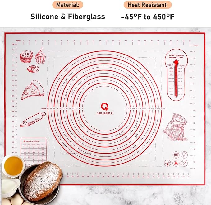Extra Large Silicone Pastry Mat, Baking Mat with Measurement for Fondant, Rolling Dough, Pie Crust, Pizza and Cookies, Counter Mat/Kneading Matts, Red, 24" x 32"