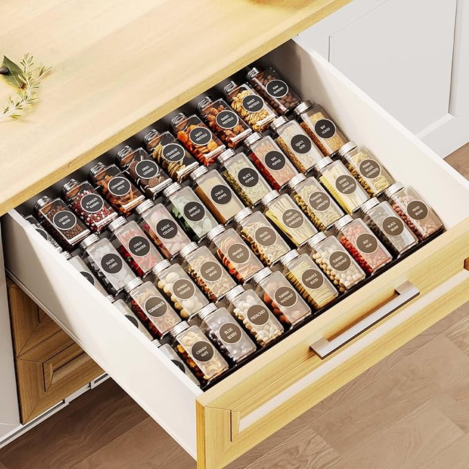 Famhap Spice Drawer Organizer, 8 Tier Expandable from 11.7" to 23.2" Seasoning Rack Tray Insert for Kitchen Drawers, Spice Rack Tray for Drawer/Countertop (Black)
