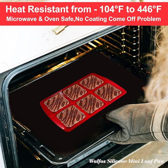 Walfos Mini Silicone Brownie Pan - 3 Piece 6-Cavity Non-stick Square Baking Pan, Perfect for Mini Brownies, Cornbread, Muffin and Cakes, BPA Free and Dishwasher Safe