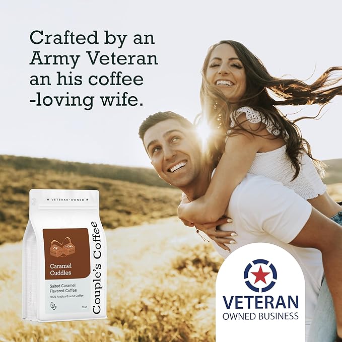Couple’s Coffee Flavored Ground Coffee | Caramel Flavored Coffee | Gives Back to Military Families | Caramel Cuddles | Made with 100% Arabica Beans | 12oz