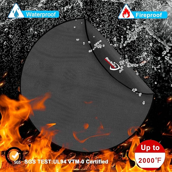 DocSafe 48" Round Fire Pit Mat, 4-Layer Fireproof Under Grill Mat Heat Insulated Indoor Fireplace Pad Protector for Decks,Patios,Grass,BBQ Smoker, Portable Reusable Oil-Proof and Waterproof, Black